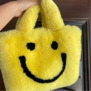 Fuzzy Yellow Smiley Face Purse, 70s or Y2K